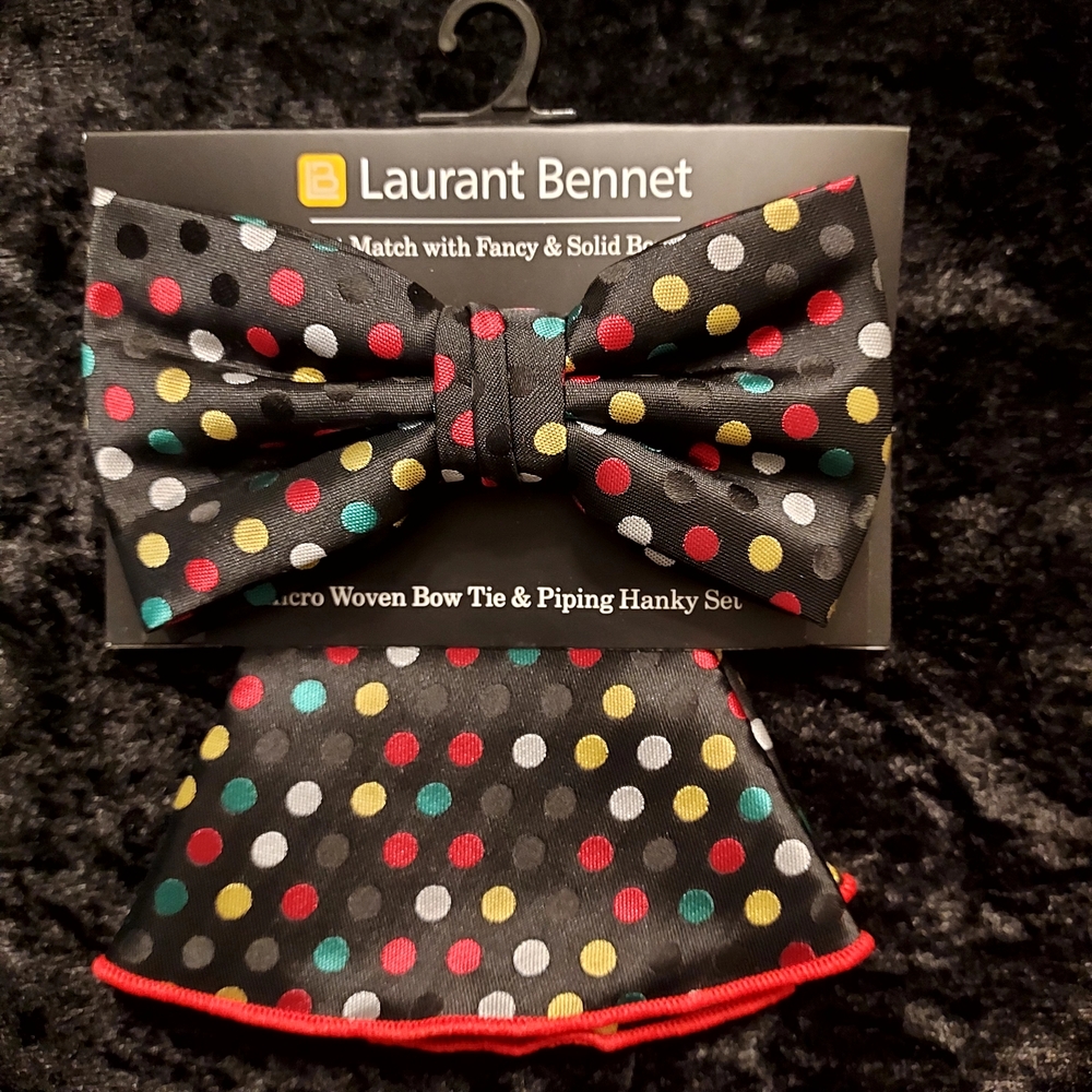 Colorful Polka Dot Bow Tie and Hanky Set